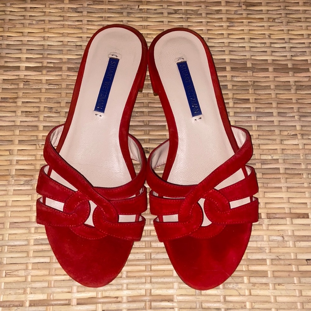 Red Suede Stuart Weitzman Sandals